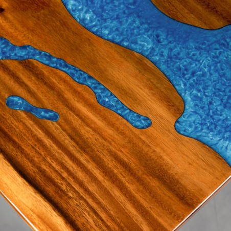 Diamond shaped coffee table with blue resin