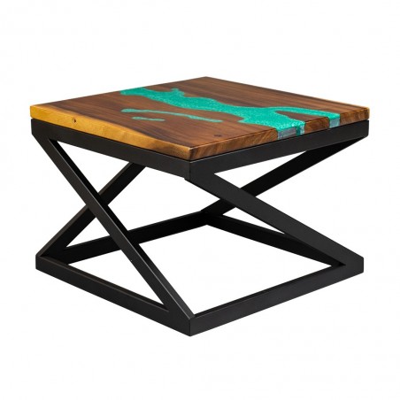 Wood resin square coffee table, pearl-green