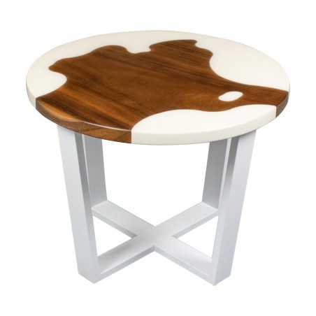 Wood and white coffee table, walnut with white epoxy