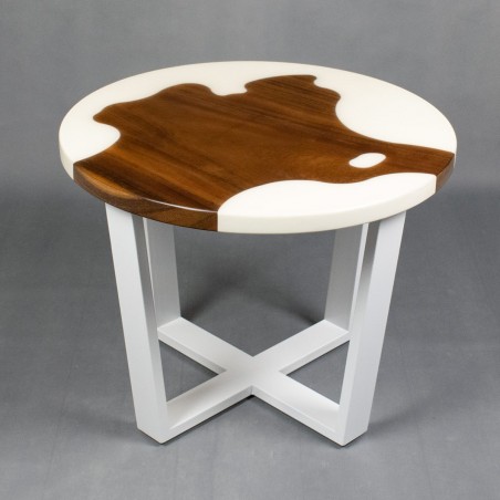 Wood and white coffee table, walnut with white epoxy