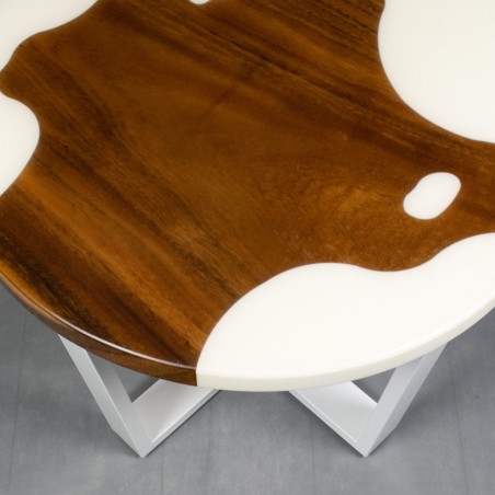 Wood and white coffee table, walnut with white epoxy