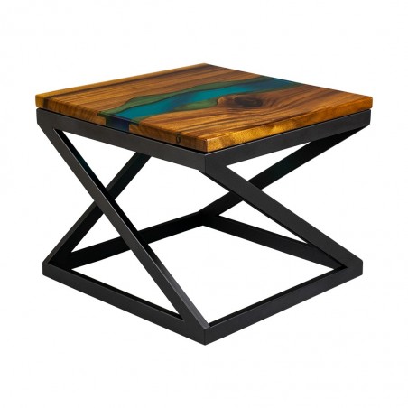 Coffee table on black base, wood and resin