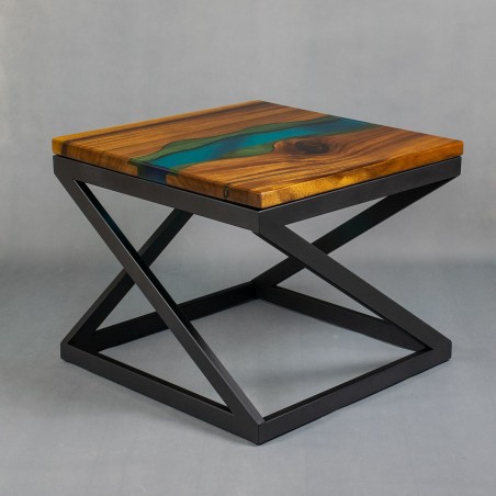 Coffee table on black base, wood and resin