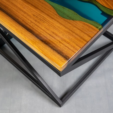 Coffee table on black base, wood and resin