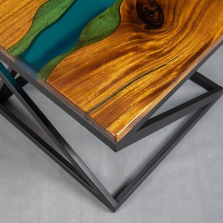 Coffee table on black base, wood and resin